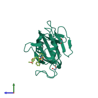 Monomeric assembly 2 of PDB entry 4g50 coloured by chemically distinct molecules, side view.