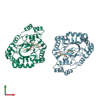 PDB entry 4g5d coloured by chain, front view.