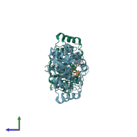 PDB entry 4g5d coloured by chain, side view.