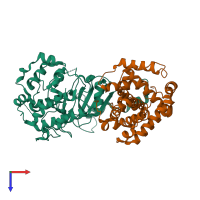 PDB entry 4g6l coloured by chain, top view.