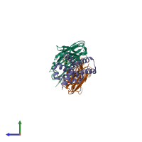 PDB entry 4g7v coloured by chain, side view.