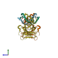 PDB entry 4g83 coloured by chain, side view.