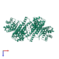 Homo dimeric assembly 1 of PDB entry 4g85 coloured by chemically distinct molecules, top view.