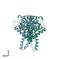 PDB entry 4g86 coloured by chain, side view.