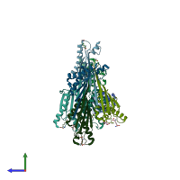 PDB entry 4g88 coloured by chain, side view.