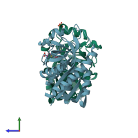 PDB entry 4g89 coloured by chain, side view.