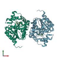 PDB entry 4g9e coloured by chain, front view.