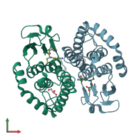 PDB entry 4g9h coloured by chain, front view.