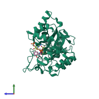 PDB entry 4ga8 coloured by chain, side view.