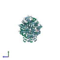 PDB entry 4gac coloured by chain, side view.