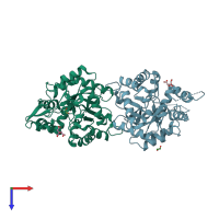 PDB entry 4gac coloured by chain, top view.