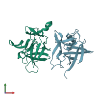 PDB entry 4gai coloured by chain, front view.