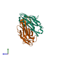 PDB entry 4gaj coloured by chain, side view.