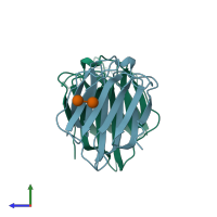 PDB entry 4gal coloured by chain, side view.