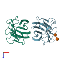 PDB entry 4gal coloured by chain, top view.