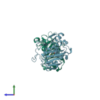 PDB entry 4gaz coloured by chain, side view.