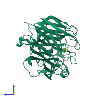 PDB entry 4gb1 coloured by chain, side view.