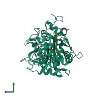 PDB entry 4gb7 coloured by chain, side view.