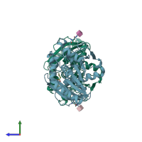 PDB entry 4gbg coloured by chain, side view.