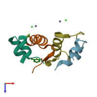 PDB entry 4gbn coloured by chain, top view.