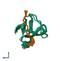 PDB entry 4gbq coloured by chain, ensemble of 15 models, side view.