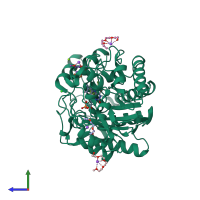 PDB entry 4gbu coloured by chain, side view.