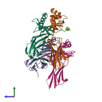 PDB entry 4gbx coloured by chain, side view.