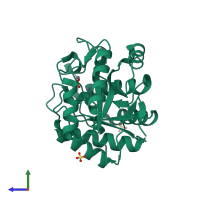 PDB entry 4gc3 coloured by chain, side view.