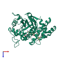 PDB entry 4gca coloured by chain, top view.