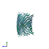 PDB entry 4gcp coloured by chain, side view.