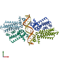 PDB entry 4gct coloured by chain, front view.