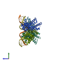 PDB entry 4gct coloured by chain, side view.