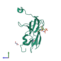 PDB entry 4gcy coloured by chain, side view.