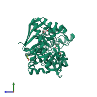 PDB entry 4gd0 coloured by chain, side view.