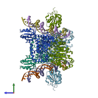 PDB entry 4gdf coloured by chain, side view.