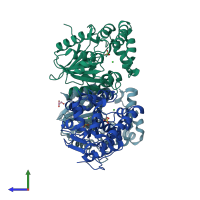 PDB entry 4gdm coloured by chain, side view.