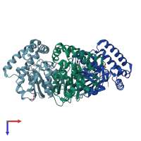 PDB entry 4gdm coloured by chain, top view.