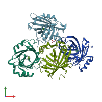 PDB entry 4ge1 coloured by chain, front view.