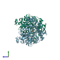 PDB entry 4ge7 coloured by chain, side view.