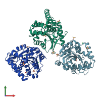 PDB entry 4geg coloured by chain, front view.