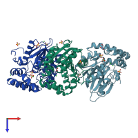 PDB entry 4geg coloured by chain, top view.