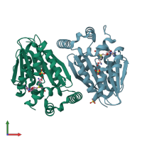 PDB entry 4gek coloured by chain, front view.