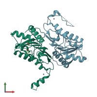 PDB entry 4gem coloured by chain, front view.