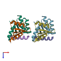 PDB entry 4geq coloured by chain, top view.