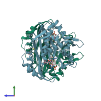 PDB entry 4gev coloured by chain, side view.