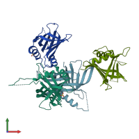 PDB entry 4gex coloured by chain, front view.