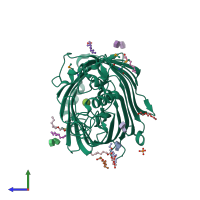 PDB entry 4gey coloured by chain, side view.