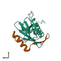 PDB entry 4gf3 coloured by chain, side view.