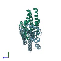 PDB entry 4gfl coloured by chain, side view.