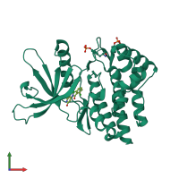 PDB entry 4gfm coloured by chain, front view.
